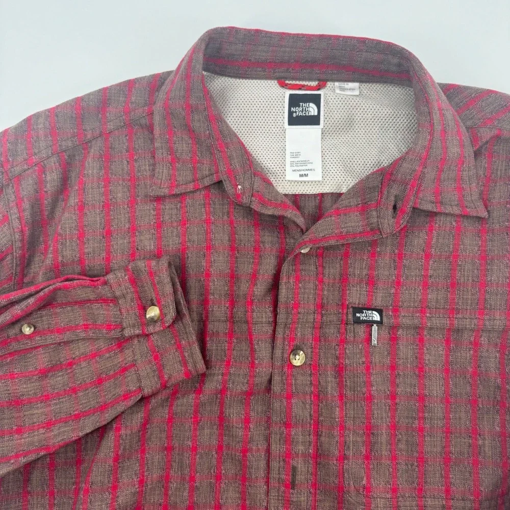 The North Face Mens Plaid‎ Button Up Shirt Medium M Brown Red Casual Outdoors